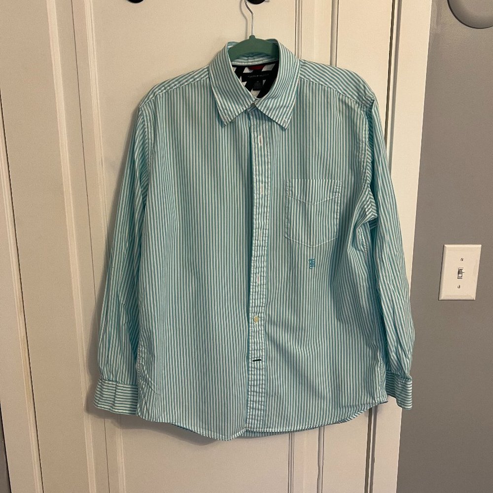 Men's Tommy Hilfiger Button Up Dress Shirt - Medium, Blue/White